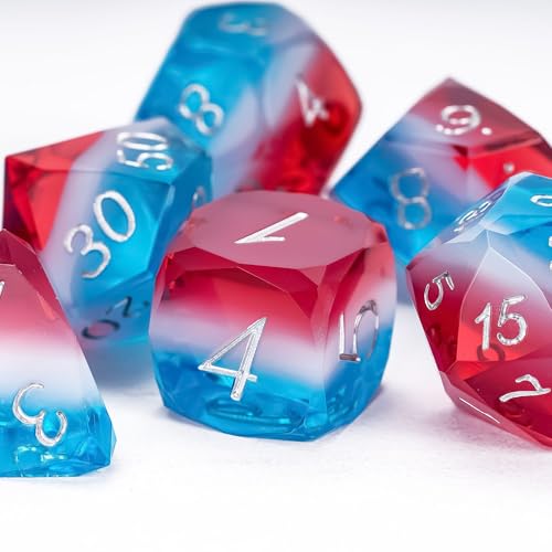 7PCS DND Dice Set,Transparent Sharp Edge Dice Set D&D RPG Polyhedral Die,for Dungeons and Dragons TTRPG Games Roleplaying Games,with Gift Box(Red & White & Blue) - color: Red&white&blue