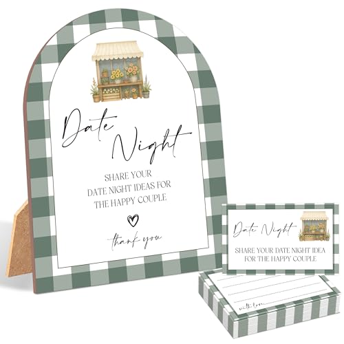 51 Pc Fresh Off the Market Date Night Ideas Game, Farmers Market Bridal Shower Game, 6x8 Inch Arch Wooden Sign with Stand and 50 Date Night Cards, Wedding Shower Decor - YHZ02 - color: Fresh Off the Market02