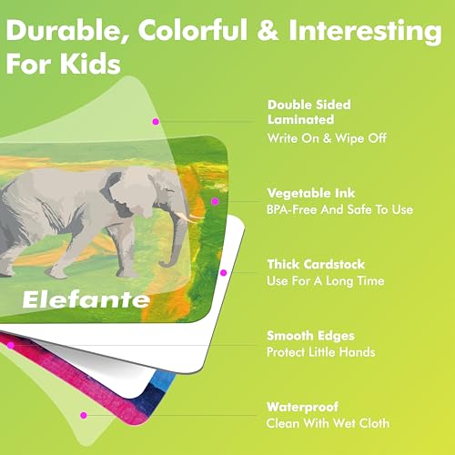 Hebayy 36 Pairs Animal Matching Game, 72PCS Spanish Flashcards 36 Designs Memory Cards Educational Learning Toys for Preschool 4 5 6 Years Old (Each Measures 2” X 2”) - style: Real Animals-B (Spanish version)