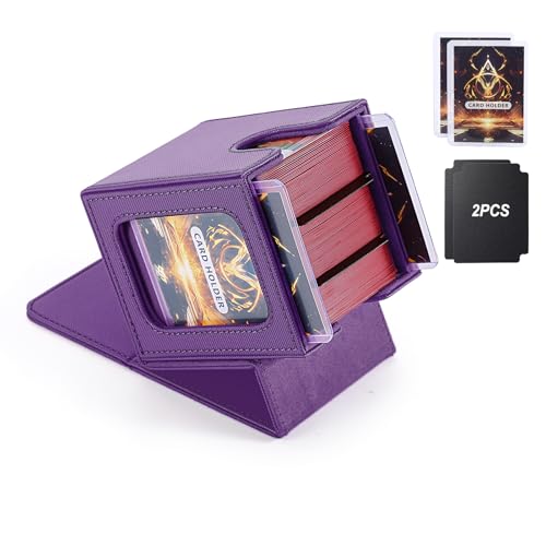 Commander Deck Box for MTG with double display windows,Card Storage Box Fits 120+ Single sleveed Cards,Magnetic Card Box with 2 Dividers&2 Toploaders for TCG Violet - color: Purple, size: 1 pack