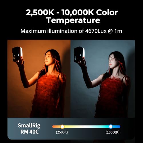 SmallRig RM 40C Mini LED RGB Video Light, 4800mAh Battery, LCD Display, Portable Camera Light for Tiktok Youtube Content Creators Photographer Gifts, 2500K-10000K CRI 96 TLCI 99, Magnetic Mount - 5359 - color: 40C RGB
