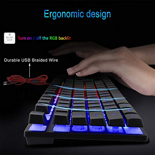 BlueFinger RGB Gaming Keyboard and Backlit Mouse Combo, USB Wired, LED Gaming Set for Laptop PC Computer Game and Work - color: Black