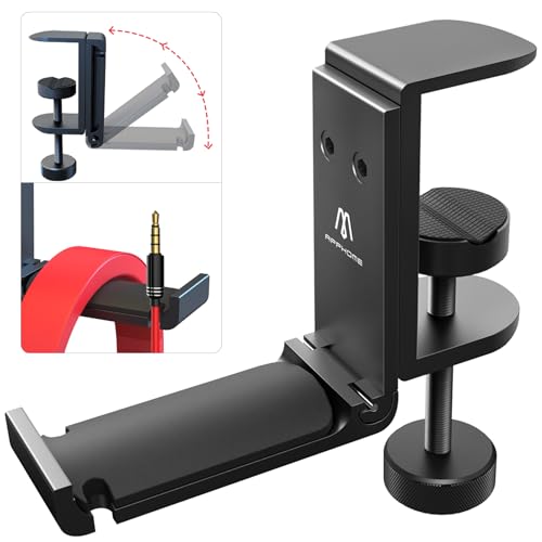 Foldable Headphone Stand Under Desk, Metal Headset Holder Hook for Desk with Cable Organizer, Space-Saving Desk Bag Hook & Backpack Hanger for Gaming Office, Universal Fit, Black - color: Premium Black-One Pack