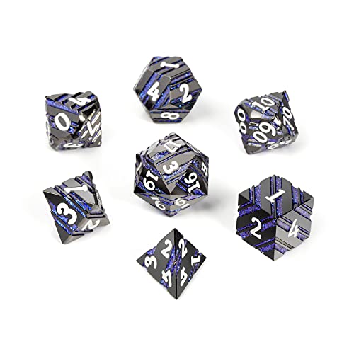 Dice Set D&D,DNDND Metallic Stripes Dice with Gift Case for Dungeons and Dragons DND (Nickel-Plated with Blue Stripes) - color: Stripe Blue