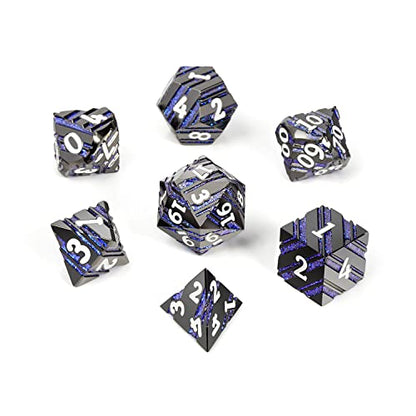 Dice Set D&D,DNDND Metallic Stripes Dice with Gift Case for Dungeons and Dragons DND (Nickel-Plated with Blue Stripes) - color: Stripe Blue