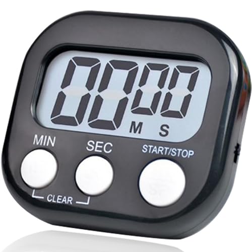 Small Digital Timer for Kitchen Cooking Baking Sports Office Meeting Multi-Function Count Up Countdown Magnetic Backing and ON/Off Switch Desk Electronic Timer (Black)