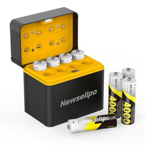Rechargeable AA Lithium Batteries 8 Pack with Charger, 4000mWh Li-ion Double A Battery 1.5V Constant Voltage 2000 Cycle Blink Camera Batteries Multiple Charging Protections for Controller, Toys