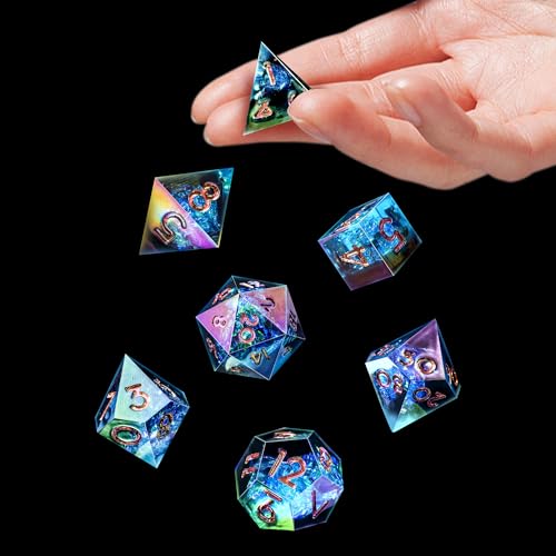AUSTOR 7-Die DND Dice Set Handmade Sharp Edge Polyhedral Dice for Dungeons and Dragons D&D RPG MTG Table Games（Electroplating Black&Blue,Gold） - color: Electroplating Black&blue,gold