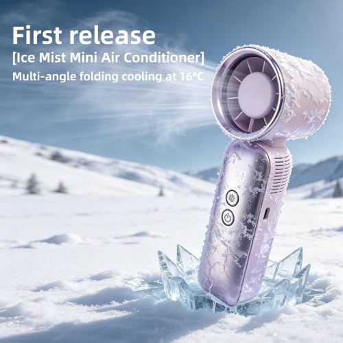 Mini Handheld Turbo Fan with Freeze-Cool Handle, 35ft/s High-Speed Airflow, 12H Battery, USB-C Rechargeable, 2-in-1 Handheld/Desk Portable Fan for Travel Cruise Disney (Pueple) - color: Pueple