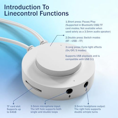 ColorFire White Computer Speakers, RGB PC Speakers, 52mm Full-Range Sound | Neon Lighting, USB, TF Card Modes, 3.5mm Microphone Input, Headphone Output
