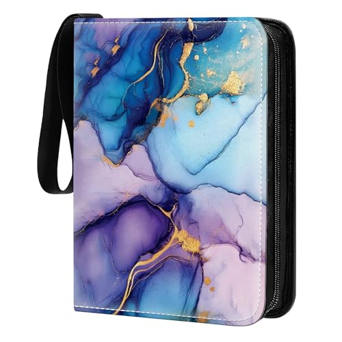 Card Binder 400 Pockets, 50 Sleeves Large Binder Trading Cards Holder 4 Pocket, Storage Organizer, Album Folder Case Protector Collector Gift Alcohol Ink Swirls Blue Purple Gold - color: Alcohol Ink Swirls Blue Purple Gold, size: 4 Pocket