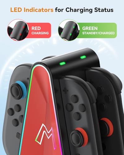 HEIYING Switch Joycon Charging Dock with LED Indicators for Switch 2 | Magnetic 4-in-1 Charging Dock with RGB Lights & LED Indicators, Safe Flip Connector Charger for Switch 2 Joypad