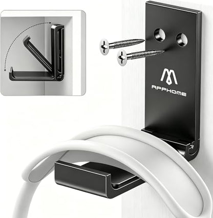 Foldable Aluminum Headphone Stand & Headset Holder Mount, Under Desk Wall Hook with No-Scratch Silicone Pad, Strong Adhesive Gaming Headset Hanger for PC, Home & Office
