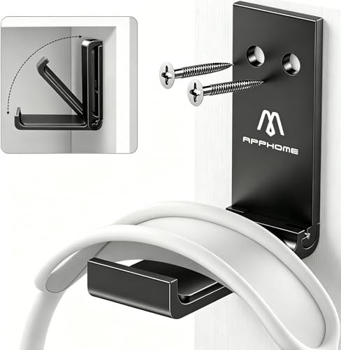 Foldable Aluminum Headphone Stand & Headset Holder Mount, Under Desk Wall Hook with No-Scratch Silicone Pad, Strong Adhesive Gaming Headset Hanger for PC, Home & Office