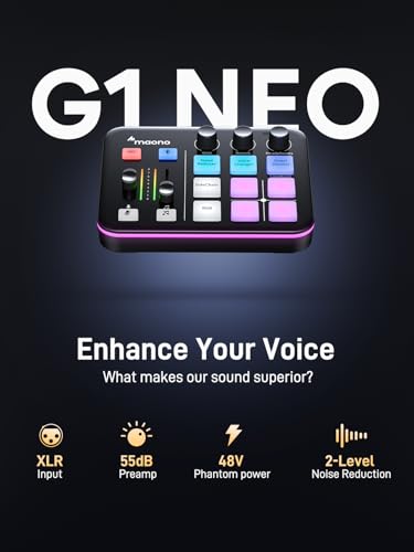 MAONO G1 NEO & PD200XS Gaming Bundle: Audio Mixer and XLR Dynamic Mic | noise reduction, live podcast sessions, recording, creator desk setup, fun controls, complete starter streaming workflow