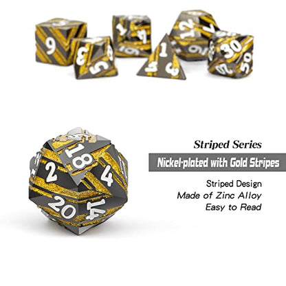 Stripe Metal DND Dice Set,DNDND Metallic D&D Dice with Gift Case for Dungeons and Dragons D&D (Gold Stripes) - color: Stripe Gold