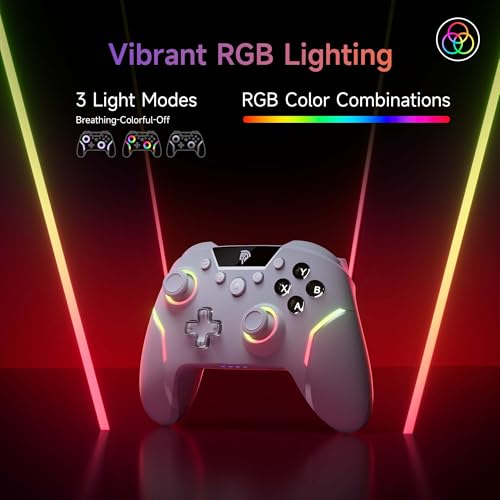 EasySMX X20 Wireless Gaming Controller with RGB Backlit, 2-Stage Hall Effect Stick, 1000Hz Polling Rate, 6-Axis Gyro on Multi-Platform, Mech Buttons- Compatible with PC/Switch/Steam/Android | RGB Backlit, 1000Hz Polling Rate, 6-Axis Gyro on Multi-Platform