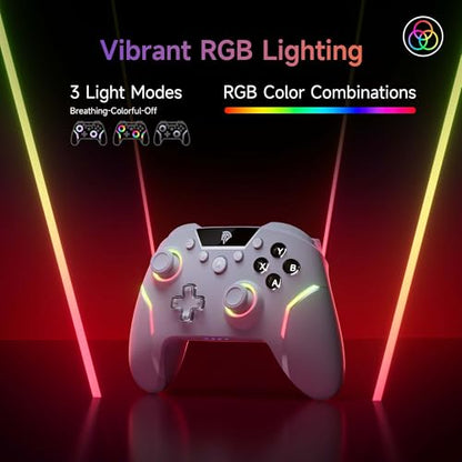 EasySMX X20 Wireless Gaming Controller with RGB Backlit, 2-Stage Hall Effect Stick, 1000Hz Polling Rate, 6-Axis Gyro on Multi-Platform, Mech Buttons- Compatible with PC/Switch/Steam/Android | RGB Backlit, 1000Hz Polling Rate, 6-Axis Gyro on Multi-Platform