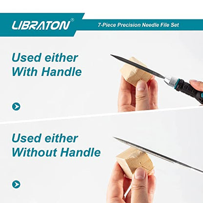 LIBRATON Needle File Set Interchangeable, Small Files, Mini Files | Wood Files, Metal Files Set, 6PCs Steel Files with Handle for Precision Metal File Work, Woodworking, Plastic Carving - style: Needle File-6PCS