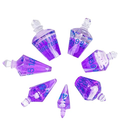 7PCS Potion DND Dice Set,Transparent Sharp Edge Dice Set D&D RPG Polyhedral Dice,for Dungeons and Dragons TTRPG Games Roleplaying Games.(Purple with White Smoke) - color: Purple With Smoke