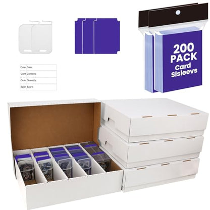 4 Pack Trading Card Storage Box, 3200 Count Card Box, 5 Row Toploader Case | Toploader Compatible Design–Fits standard 3"x4" 35PT hard sleeves,sports cards,MTG,TCG,baseball and game card collection - size: 4-PACK