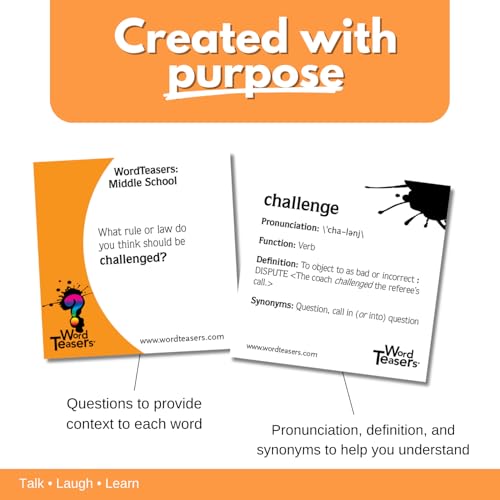 Middle School - Vocabulary Game for Kids 10-13 - Fun Family Conversation Starters - Reading Games for Middle School - 150 Vocabulary Flash Cards/Conversation Cards - style: Middle School