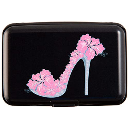 Credit Card Holder, Metal Card Wallet RFID Blocking Mini Slim Aluminum Business Hard Card Case for Women Men (Flower High Heels) - color: Flower High Heels