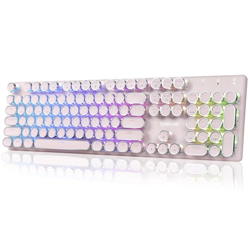 Redragon K710 Wireless Typewriter Mechanical Gaming Keyboard, Pink | Bluetooth/2.4Ghz/Wired, RGB Led Backlit, Blue Switch - Clicky, Rechargeable 4000mAh, Solid Metal Panel, Round Keycaps - color: Pink
