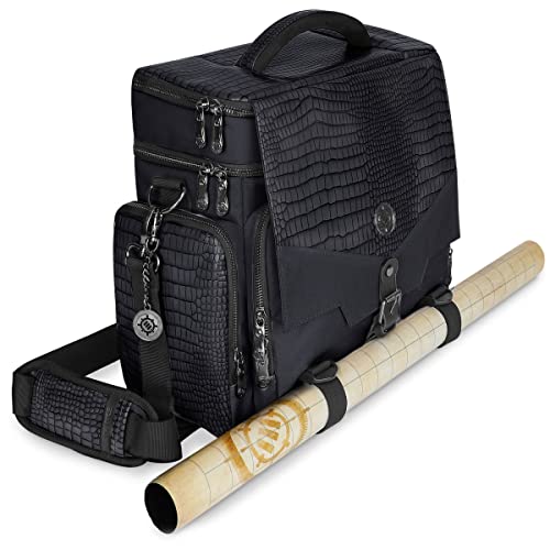 ENHANCE Collector's Edition RPG Adventurer's DND Bag - Dragon Hide Exterior Travel RPG Bag with Tabletop Miniatures Storage Vault, Mat Holder, DND Dice & Token Pockets, Fits 4-8 Books (Dragon Black) - color: Dragon Black