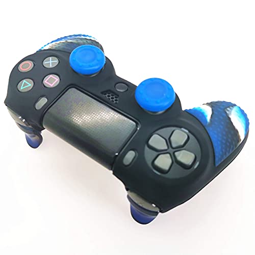 Silicone Skin Cover for Ps4 Slim/Pro DualShock Controller(1pc Anti-Slip Case, 1 Pair L2 R2 Trigger Extender, 4pcs Thumb Grips,4pcs LED Light Bar Protector Decal)(Double Blue granular) - color: Double Blue granular