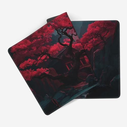 Extended Gaming Mouse Pad, Japanese Temple Scene, 35.4 x 15.7 inches, Non-Slip Base, Red Moon Design - color: Red Moon Canyon