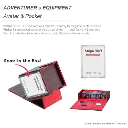 Mage Tech Adventurer [Champion] 60-Card Solution - Avatar Holder + Pocket Dice Box with Life Tracker - Rugged, Expandable - MTG Standard/LOR/PTCG - Black/Red - color: 2. Ambition (Black/Red), style: 3. Champion[60-card solution]