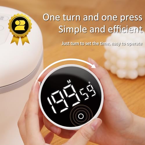 Digital Kitchen Timer, Rechargeable Magnetic Visual Timer with Large LED Display, Adjustable Volume for Classroom, Cooking, Fitness, Baking, Kids Learning & Teaching (1, Black)