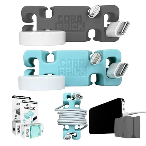 2PK Silicone + Steel Weighted Cord Holders for Nighstand, Cable Wraps for Travel, iPhone Accessories, Small Graduation Gifts for College Students, Guys, Men. Gray/Aqua - color: (D) Aqua, size: Gray and