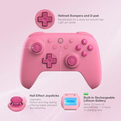 8Bitdo Ultimate 2C Bluetooth Controller for Switch/Switch 2 (Pink) | Hall Effect Joystick Update, Remappable L4/R4 Bumpers, 6-axis Motion Control, Rumble Vibration and Turbo Function - color: Pink