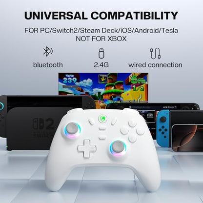 ECHTPower Wireless PC Gaming Controller - Hall Effect Joystick, 2.4G & Wired 1000Hz Polling Rate, 800mAh Battery, Adjustable Turbo/Vibration - for PC/Switch/iOS/Android-off White - color: off-white color