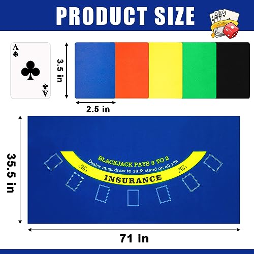 Aoriher Blackjack Game Combo Set, Include Blackjack Layout Felt,Shoe 6 Deck Automatic Card Shuffler Discard Holder Trays and 10 Cut Cards for Casino, Party Night(Blue) - color: Blue