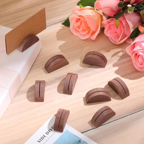 Colingmill 24 Pcs Wooden Table Number Stands with Tented Cards,Brown | Wedding Table Name Holder Semicircular Design Place Card Holders for Retail Shop Wedding Party Events - color: Brown