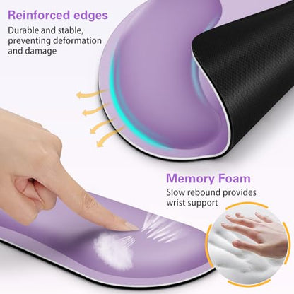 Mouse Pad with Wrist Rest Set, 3-in-1 Wrist Support Mousepad | Gaming Mat Pad with Anti-Skid Base,Ergonomic Mouse Pad Purple,Memory Foam Gel Wrist Rest for Computer Keyboard - color: Vanilla Purple