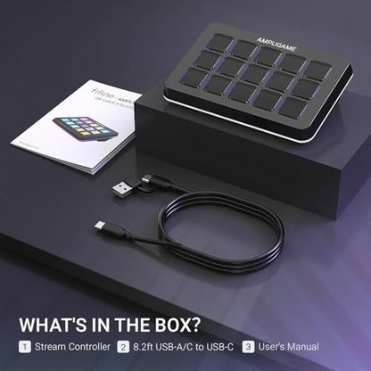FIFINE AmpliGame Stream Controller with 15 Macro Keys, Streaming Keyboard with Trigger Actions in OBS/Twitch/YouTube/Streamlabs, Shortcut Buttons Keypad Works with Mac and PC-D6 - color: Black