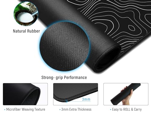 JIALONG Black Topographic Large Gaming Mouse Pad, XXL Mousepad, Big Mouse Mat Desk Pad for Keyboard and Mouse, Gaming Computer Laptop PC Desk Office Accessories - color: Black Topographic