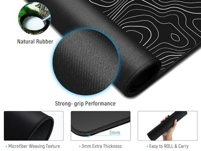 JIALONG Black Topographic Large Gaming Mouse Pad, XXL Mousepad, Big Mouse Mat Desk Pad for Keyboard and Mouse, Gaming Computer Laptop PC Desk Office Accessories - color: Black Topographic