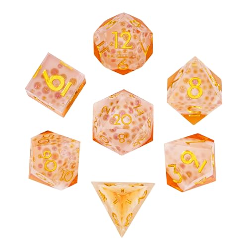 7PCS Beer Dice Set,Handmade Sharp Edge Dice Set D&D RPG Polyhedral Die,for Dungeons and Dragons TTRPG Games Roleplaying Games Pathfinder,with Gift Box. - color: Beer