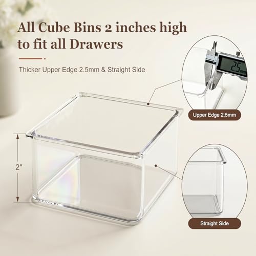 Hudgan 24 Pcs Small Drawer Organizer BinsSet, Stackable Drawer Divider Trays for Makeup Vanity, Bathroom, Office Desk, Straight Sides Tray Perfect for Craft Supplies, Cosmetics