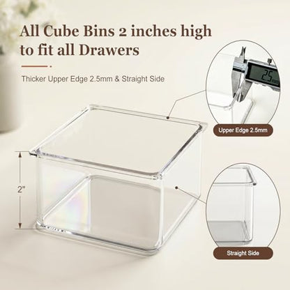 Hudgan 24 Pcs Small Drawer Organizer BinsSet, Stackable Drawer Divider Trays for Makeup Vanity, Bathroom, Office Desk, Straight Sides Tray Perfect for Craft Supplies, Cosmetics