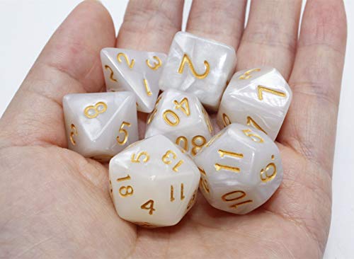 DND Dice Set Pearl White RPG 7-Die Dice Set Fit Dungeons and Dragons(D&D) Pathfinder MTG Role Playing Games Polyhedral Dice with Dice Pouch - color: White