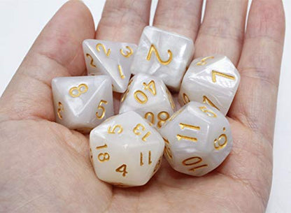 DND Dice Set Pearl White RPG 7-Die Dice Set Fit Dungeons and Dragons(D&D) Pathfinder MTG Role Playing Games Polyhedral Dice with Dice Pouch - color: White
