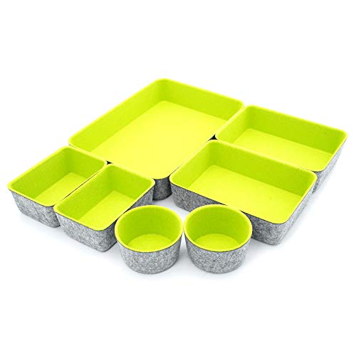 Felt Drawer Organizer Bin 7 pc Green Desk Nightstand Catchall Tray - color: Green