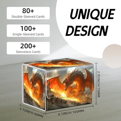Trading Card Storage Box, Holds 100+ for MTG Cards, PU Leather with Magnetic Closure, Fire Dragon Attacking Castle Army Durable Deck Box for Magic the Gathering, Trading Card Games - color: Fire Dragon Attacking Castle Army
