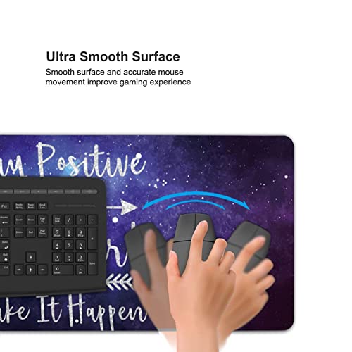 Desk Mat,Inspirational Quotes Gaming Mouse Pad,XXL Mouse Pad Mat for Office,Computer,Keyboard with Non-Slip Base Stitched Eges Stay Positive Work Hard and Make It Happen Mousepad 35''×15.7''×0.12'' - color: Stay Positive Work Hard and Make It Happen